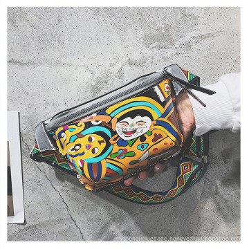 Factory Wholesale Cartoon Print Adjustable Handle Chest Messenger Bag Leather Fanny Pack Ladies PU Waist Bags for Women